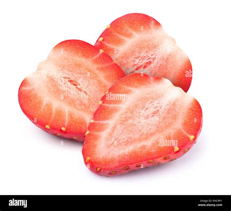 Three Sliced Strawberries Isolated Stock Photo Alamy