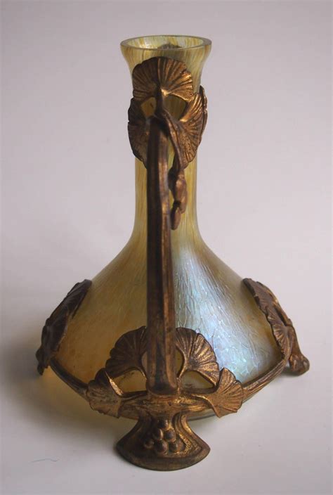 Art Nouveau Loetz Candia Papillon Vase In Ginkgo Metal Frame At 1stdibs Loetz Papillon Vase