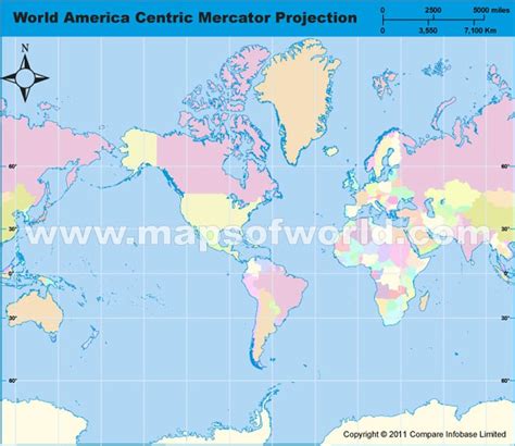 America Centric World Map In Mercator Projection