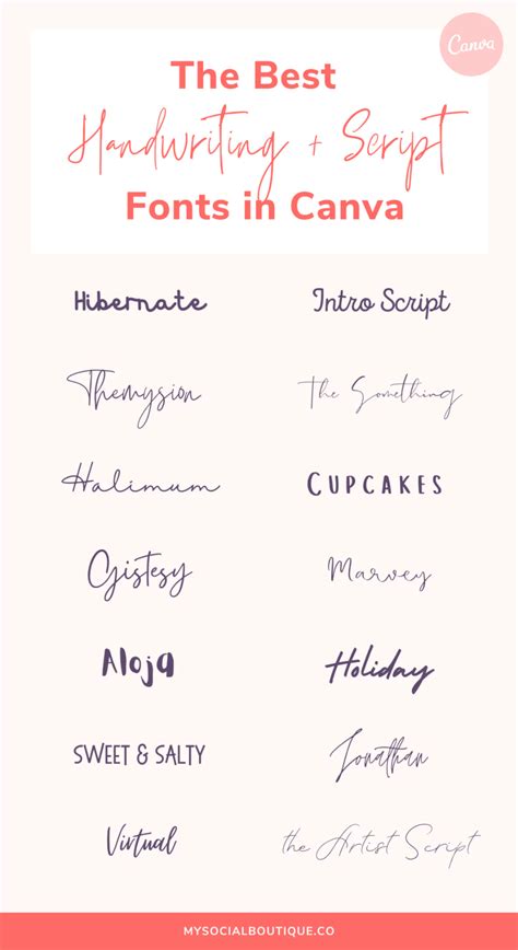 The Ultimate Canva Fonts Guide My Social Boutique Cool Handwriting