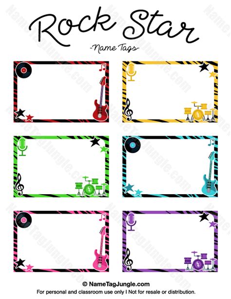 Free Printable Rock Star Name Tags The Template Can Also Be Used For