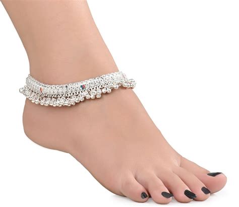 Party Heavy White Metal Silver Plated Anklets 120 Grams Size Free