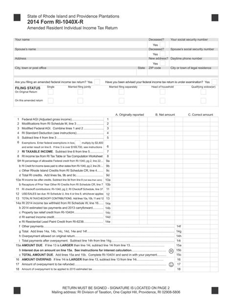Form Ri 1040x R Tax Ri Fill Out And Sign Printable Pdf Template Signnow