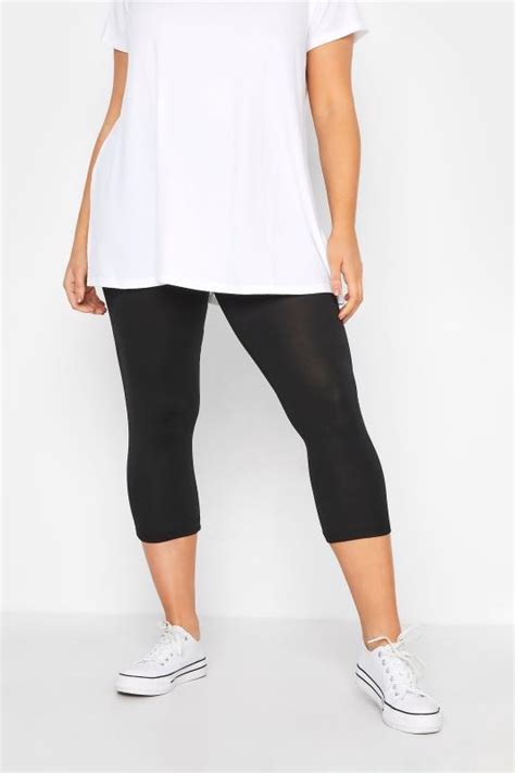 Plus Size Black Cotton Essential Lace Trim Crop Leggings Yours Clothing