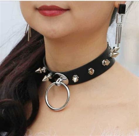 Sex Toys Slave Necklace Leather Choker With Metal Rings And Rivet 24mm Width
