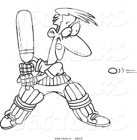 Vector Of A Cartoon Man Playing Cricket Coloring Page Outline By