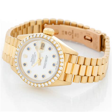 Ladies Rolex President 18k Gold Sapphire Watch 69138