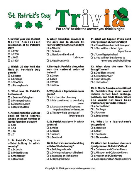 St Patricks Day Trivia Printable Printable Word Searches