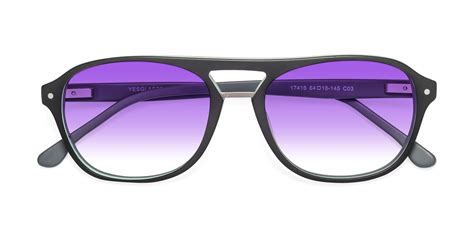 Matte Black Grandpa Acetate Aviator Gradient Sunglasses With Purple Sunwear Lenses 17416