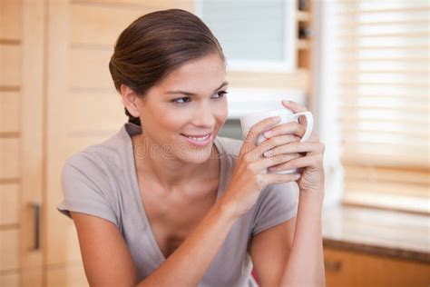 Woman Drinking A Cup Of Coffee Stock Photo Image Of Caucasian Warm