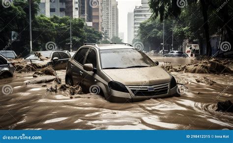 City Engulfed by Catastrophic Flood. Massive Devastation and