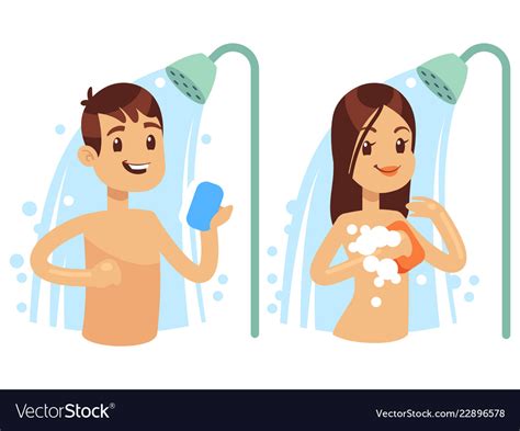 Cartoon Character Man And Woman Shower Royalty Free Vector