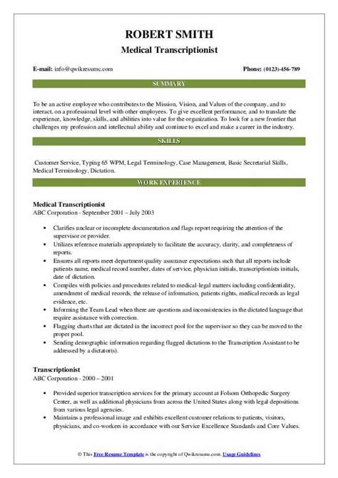 Oakleigh medical centre use pracsoft for appointments and complete accounts  update medical director database. Transcriptionist Resume Samples | QwikResume