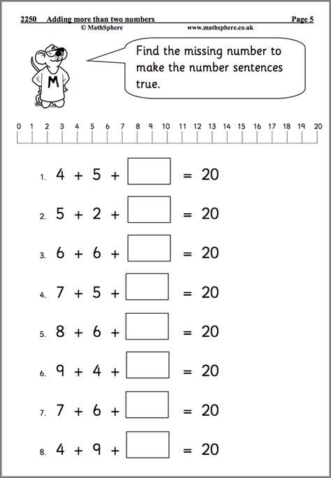 Adding More Than Two Numbers Worksheets