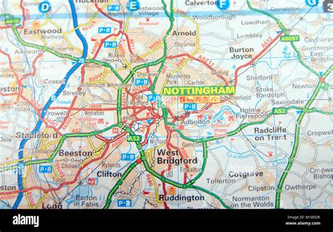 Road Map Of Nottingham England Stock Photo Alamy