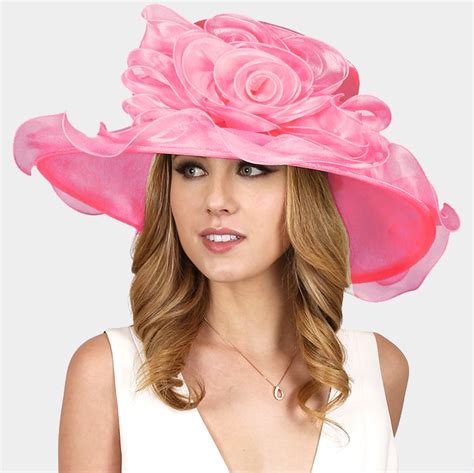 Kentucky Derby Pink Large Ruffle Edge Shimmer Rose Organza Hat Hats For Women Wedding Dresses