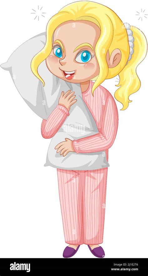 Sleepy Little Girl In Pajamas On White Background Illustration Stock