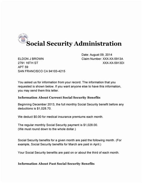 60 Benefit Verification Social Security Award Letter Sample Pdf Lodi