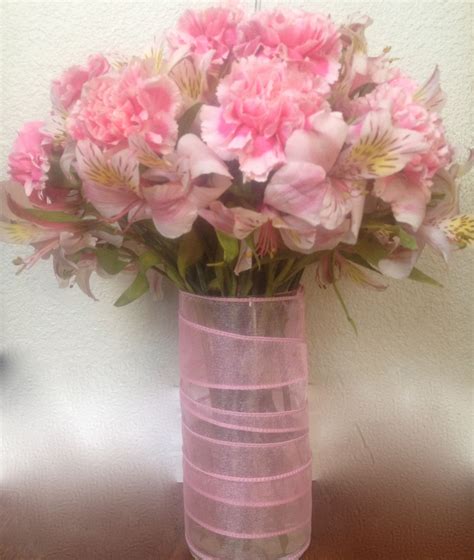 Its A Girl Pink Carnations And Alstroemeria In A Glass Vase Wrappe