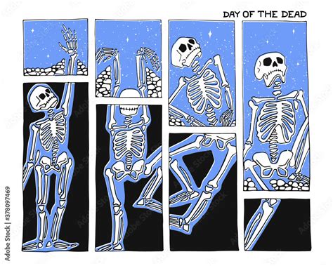 Hand Drawn Comic Book Style Illustration With Skeleton Day Of The Dead
