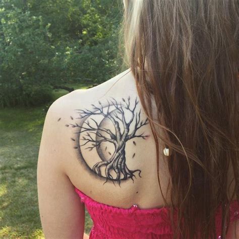 Which one of these two designs did you like more? Tree tattoo with crescent moon | Shoulder tattoos for ...