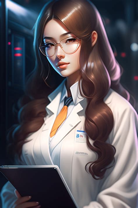 Lexica Beautiful Anime Girl With Long Hair Wearing Lab Coat And