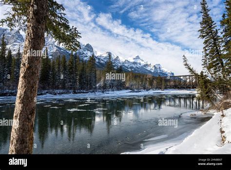 Canadian Rockies Beautiful Scenery In Winter Snowcapped Mountain Range