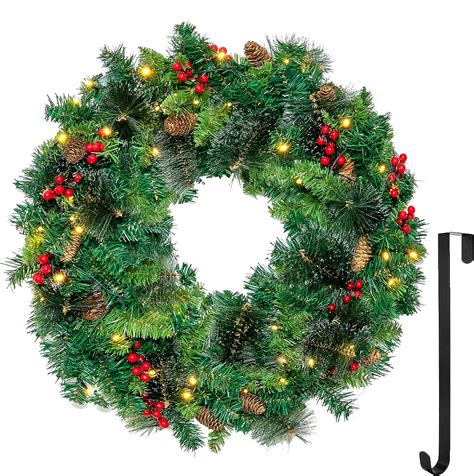 24” Artificial Christmas Wreath Prelit With 15” Hanger