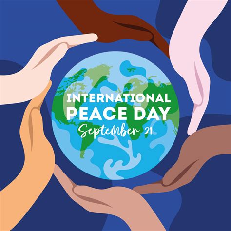 International Day Of Peace Lettering With Interracial Hands Around Of