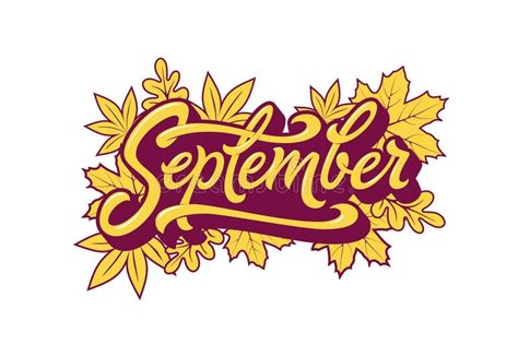 September Brush Lettering In Rectangle Frame Vector Typography With