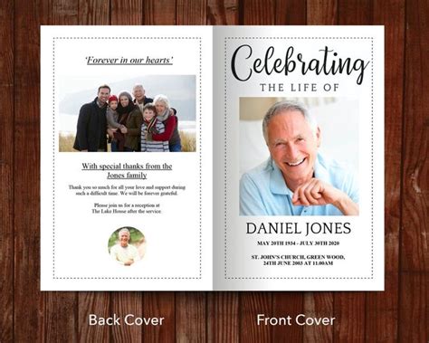 Funeral Program Template For Men With 8 Pages Celebration Of Etsy Uk