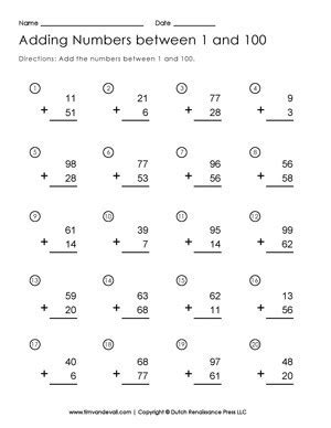 Addition to 100 Worksheet | Free Printable First Grade ...