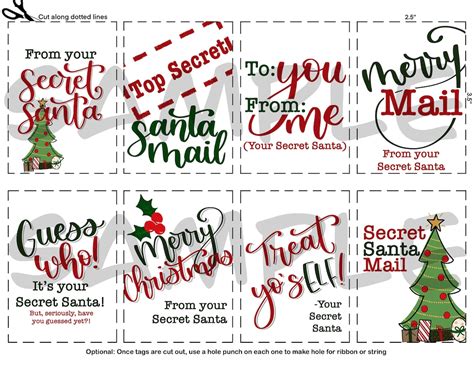 Printable Secret Santa T Tags Set Of 8 25x35 Tags Etsy