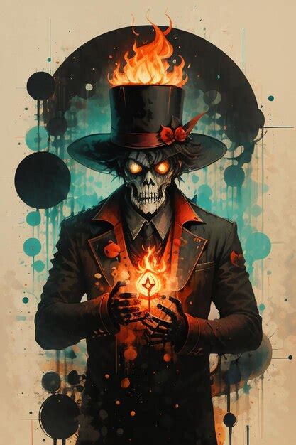 Premium Ai Image Skeleton Monster Magician Performing Fire Magic In A
