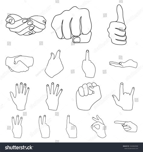 Hand Gesture Outline Icons In Set Collection For Royalty Free Stock