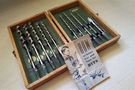 Vintage Irwin Auger Drill Bit Set In Wooden Dovetail Borchest Rvintagetools