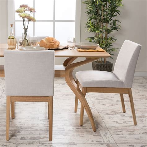 Leona Fabric Wood Finish Dining Chair Set Of Oak Dining Chairs Midcentury Modern Dining