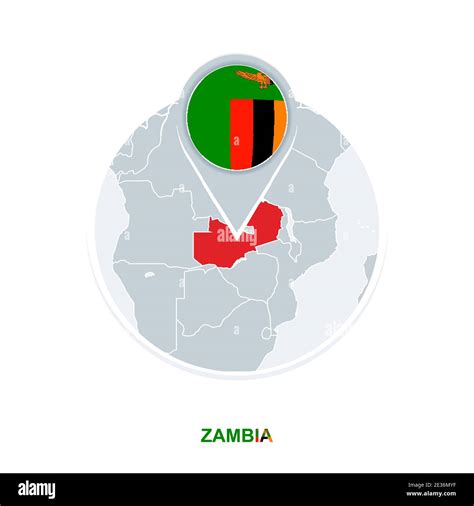 Zambia Map And Flag Vector Map Icon With Highlighted Zambia Stock