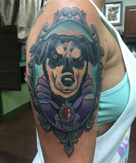 Victorian Dog Tattoo In Filigree Frame Neo Traditional
