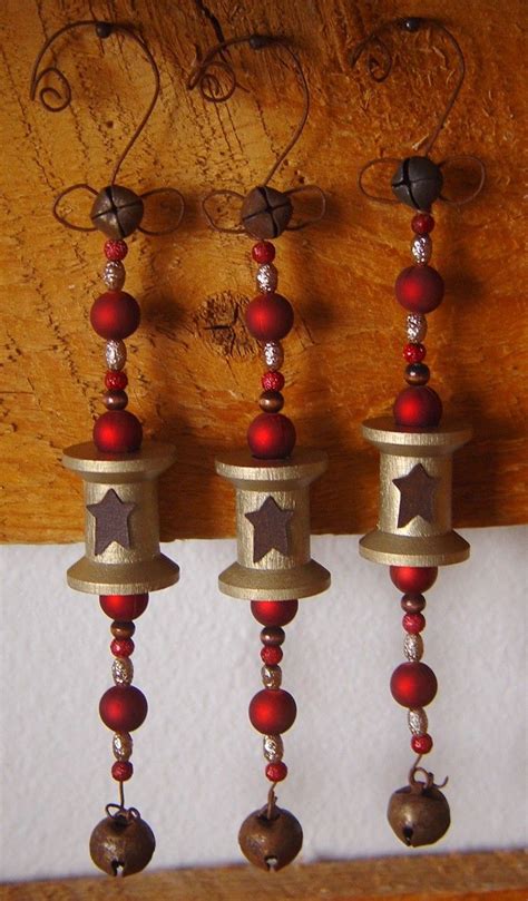 Vintage Spool Ornaments In Metallic Gold And Red Set Of 3 3800 Via