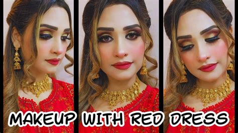 Shadi Kay Baad Pehli Dawat Ki Tayari Makeup And Styling With Red Dress Wedding Youtube