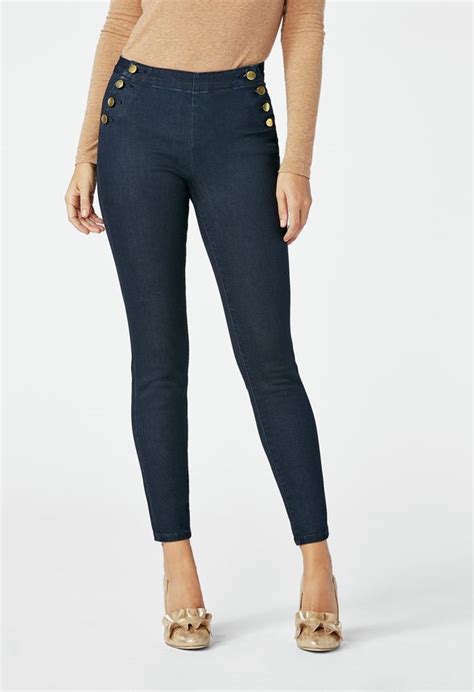 high waisted side button skinny jeans in oxford blue get great deals at justfab