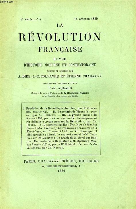 La Revolution Francaise Revue Historique 9e Annee N° 4 Oct 1889 By