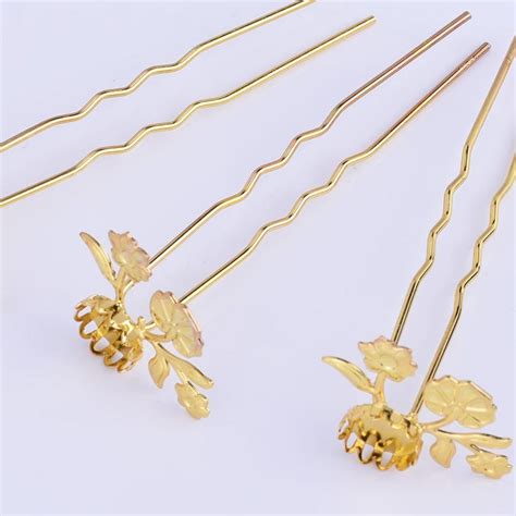 75mm Brass U Shape Hair Pin Base Flowers And U Pins With 10mm Etsy