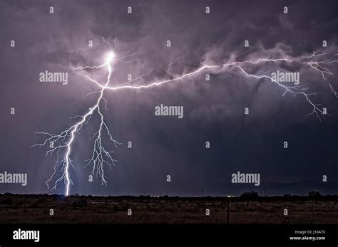 Arizona Usa Lightning Strikes Over Desert Skyline A Technicians