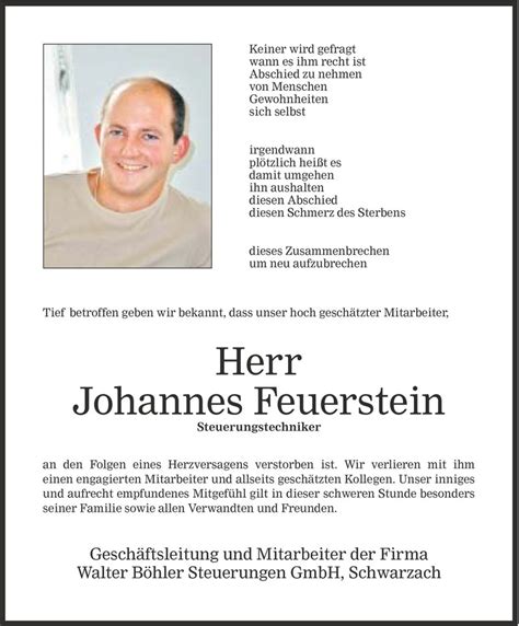 Todesanzeigen Von Johannes Feuerstein Todesanzeigen Vorarlberger