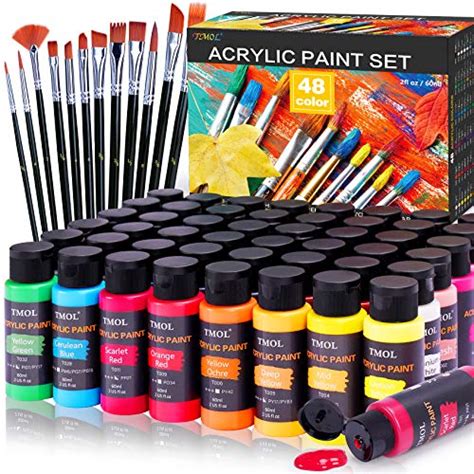 Acrylic Paint Set 48 Colors 2 Ozbottle With 12 Art Brushes Art