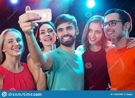 Group Of Happy Friends Taking Selfie Stock Image Image Of Female Clubbing 132623587