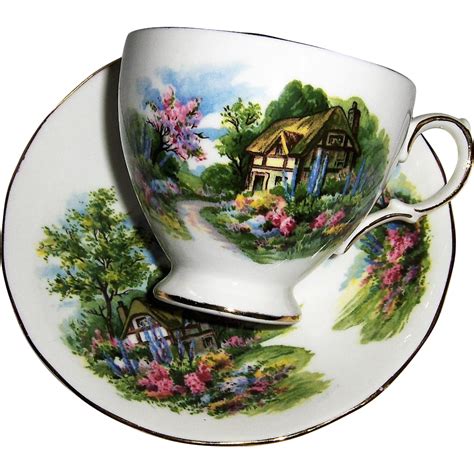 Royal Vale Thatched Cottage Cup And Saucer Saucer Cup And Saucer Cup