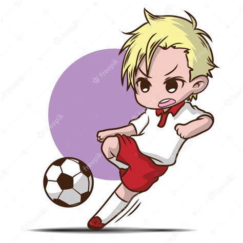 Cute Boy Play Football Cartoon Character Vector Premium